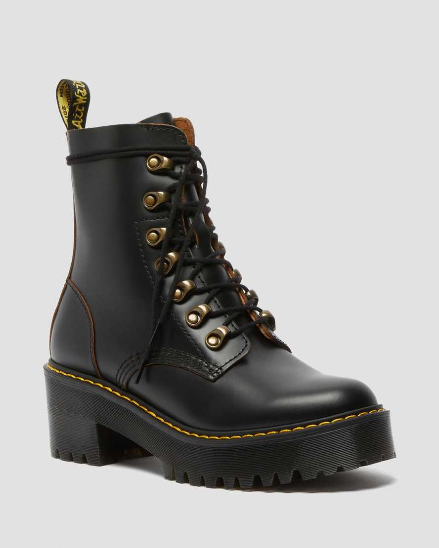 Dr. Martens Leona Vintage Smooth Deri Heeled Kadın Kalın Tabanlı Botlar - Bot Siyah |GAVHQ4809|